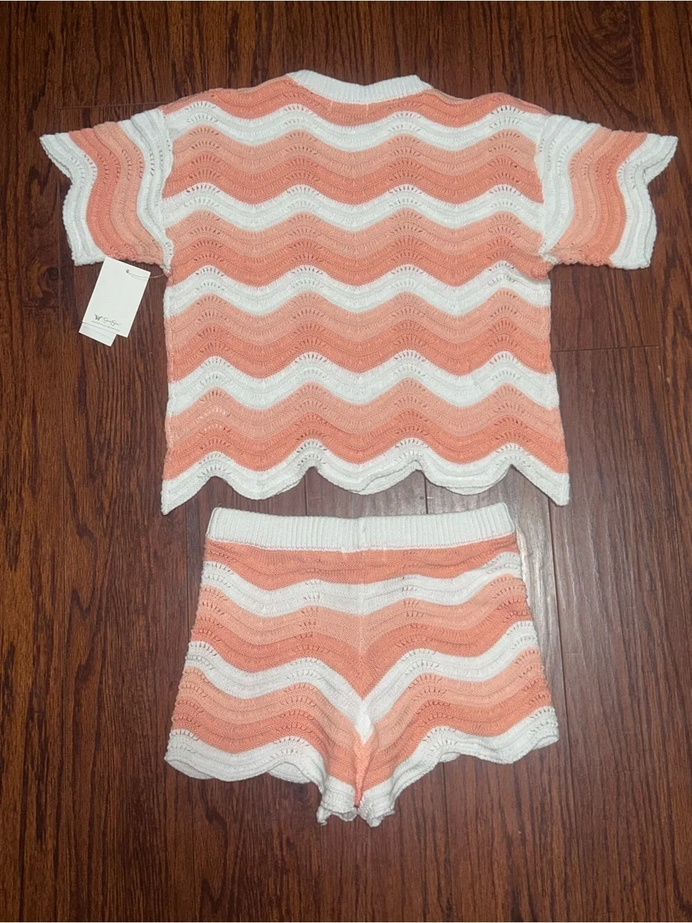 Jessica Simpson Peach & White Crochet Wave Short Set